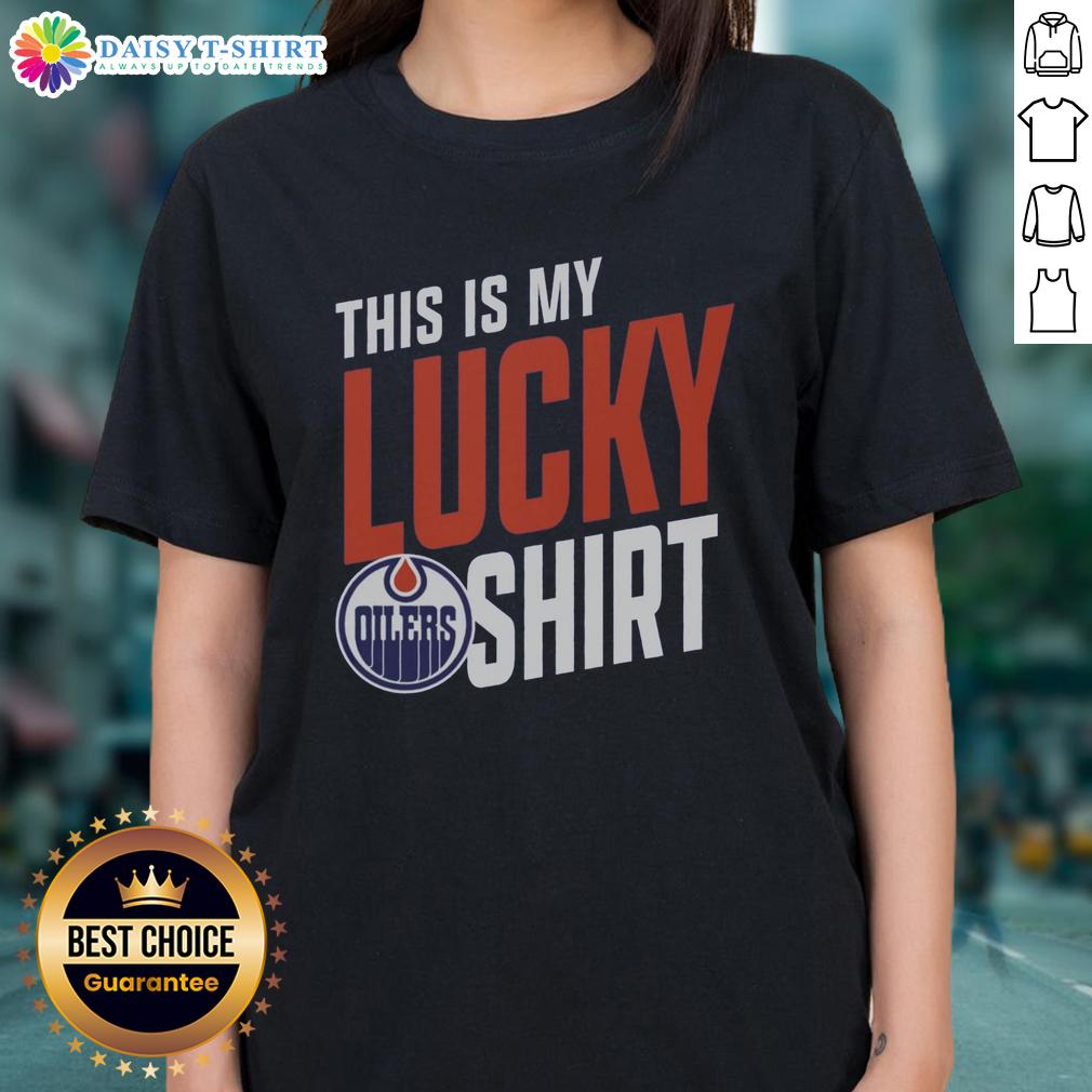 Top Edmonton Oilers This Is My Lucky Ladies Tee in blue, showcasing team pride and style for female fans.