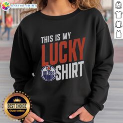 Top Edmonton Oilers sweatshirt with a lucky design, perfect for fans showing team spirit at games or casual outings.