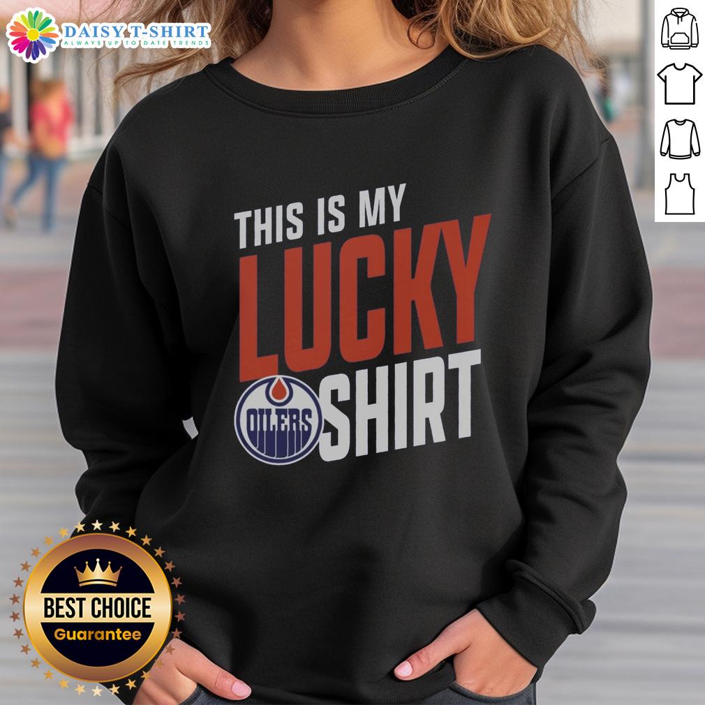 Top Edmonton Oilers sweatshirt with a lucky design, perfect for fans showing team spirit at games or casual outings.