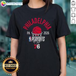 Top Philadelphia 76ers 2026 Playoffs women's tee featuring vibrant team colors and logo, perfect for NBA fans.