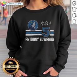 Top Timberwolves Anthony Edwards signature jersey sweatshirt displayed on a hanger, showcasing team colors and logo.