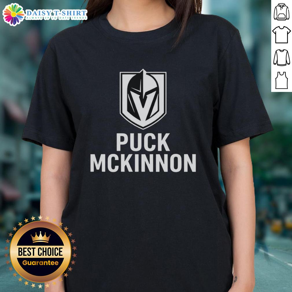 Top Vegas Golden Knights ice hockey puck with McKinnon logo on a stylish ladies tee for fans and collectors.