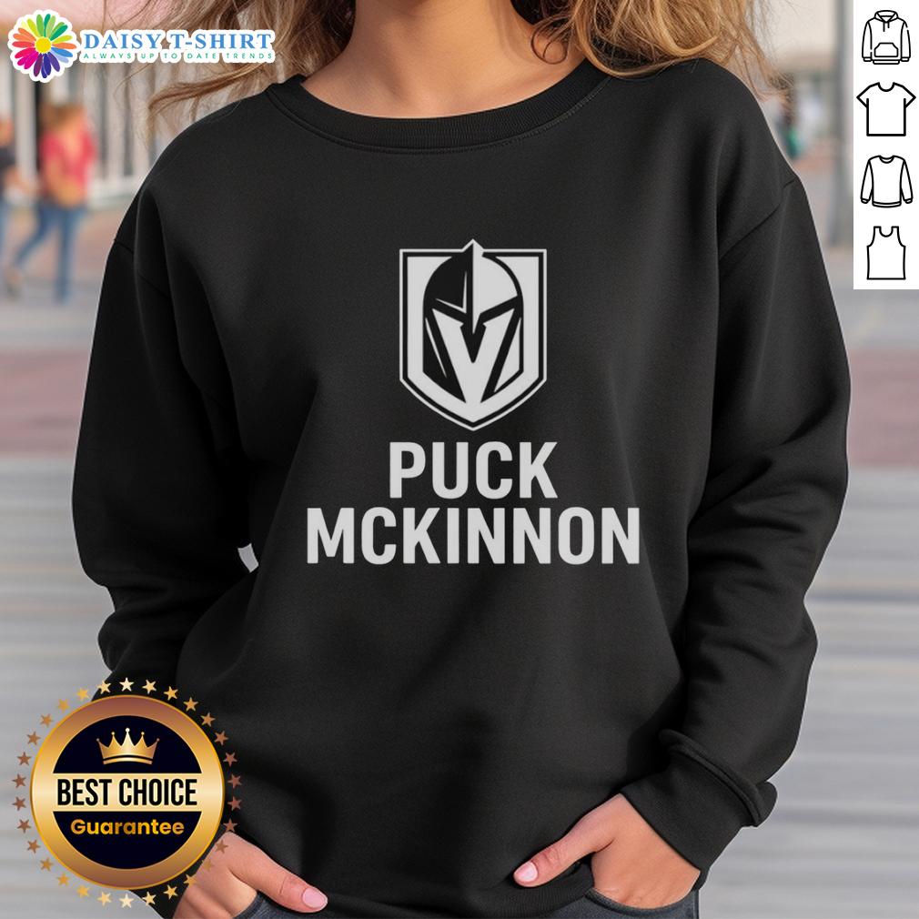 Top Vegas Golden Knights ice hockey puck sweatshirt featuring the Mckinnon logo, perfect for fans and collectors.