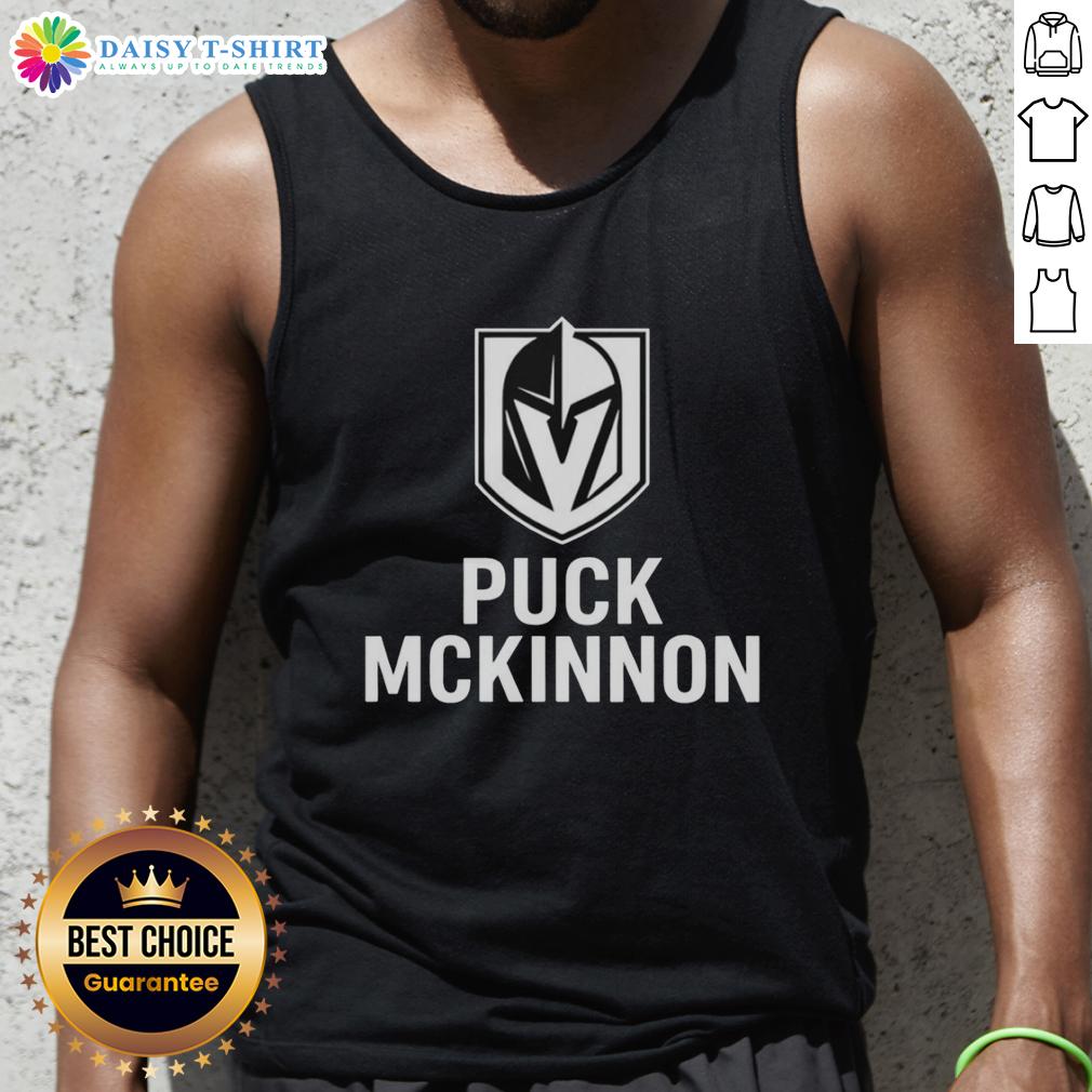 Top Vegas Golden Knights ice hockey puck and McKinnon logo on a stylish tank top design for fans.