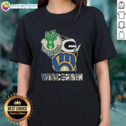 Top Wisconsin Sports Teams graphic on a stylish ladies tee showcasing state pride and team spirit.
