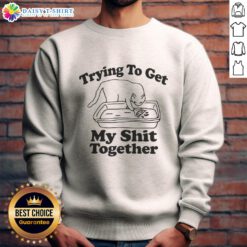 Alt Text: Cute cat lounging in a cozy 'Awesome Cat Trying to Get My Shit Together' sweatshirt, showcasing its playful personality.