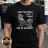 Awesome crow in a cowboy hat on a sarcastic 'I hate two-faced people' T-shirt design, perfect for humor lovers.