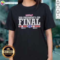 Awesome Evansville Thunderbolts Hockey Presidents Cup 2026 Ladies Tee showcasing team spirit for the road to repeat.
