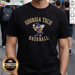 Alt Text: Georgia Tech Yellow Jackets baseball mascot Buzz logo on a stylish T-shirt, perfect for fans and supporters.