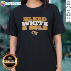 Awesome Georgia Tech Yellow Jackets NCAA ladies tee in white and gold, perfect for fans and stylish supporters.