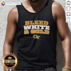 Alt Text: Stylish Georgia Tech Yellow Jackets NCAA tank top in white and gold, perfect for fans showing team spirit.