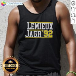 Alt Text: Awesome Mario Lemieux and Jaromir Jagr 92 tank top featuring iconic hockey legends in vibrant design.