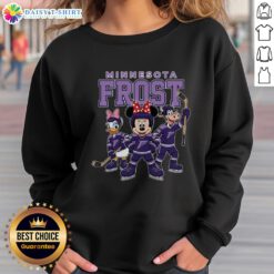 Awesome Minnesota Frost Cartoon Team Ice Hockey Sweatshirt featuring a fun design and vibrant colors for fans.