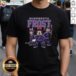 Awesome Minnesota Frost Cartoon Team Ice Hockey T-Shirt featuring a playful design perfect for hockey fans.