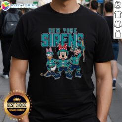 Awesome New York Sirens cartoon team ice hockey T-shirt featuring vibrant graphics and a bold design for fans.