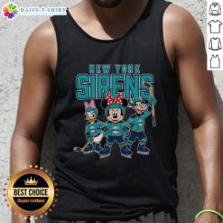 Awesome New York Sirens cartoon team ice hockey tank top featuring vibrant graphics and team logo for fans.