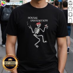 Awesome Social Distortion skeleton T-shirt featuring a striking graphic design, perfect for fans of punk rock fashion.