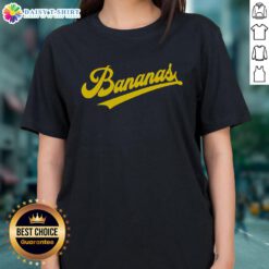 Awesome Sporty Varsity Style Bananas Ladies Tee featuring a fun banana print on a stylish, comfortable fit.
