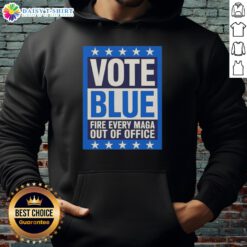 Alt Text: Awesome Vote Blue Fire hoodie, featuring 'Every MAGA Out of Office' message for political activism and fashion.