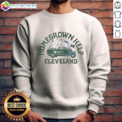 Alt Text: Vintage 'Homegrown Help 2026' sweatshirt featuring a funny Cleveland flag design, perfect for casual wear.