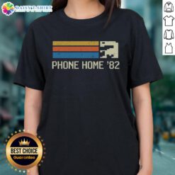 Good 8-Bit Phone Home 82 Ladies Tee featuring retro pixel art design in vibrant colors, perfect for casual wear.