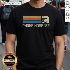 Good 8 Bit Phone Home '82 T-Shirt featuring retro pixel art design inspired by classic 80s video games.