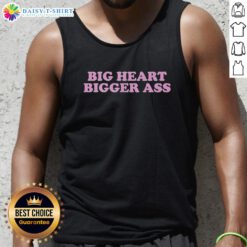 Model wearing a 'Good Big Heart Bigger Ass' tank top, showcasing a trendy and fun graphic design for casual wear.