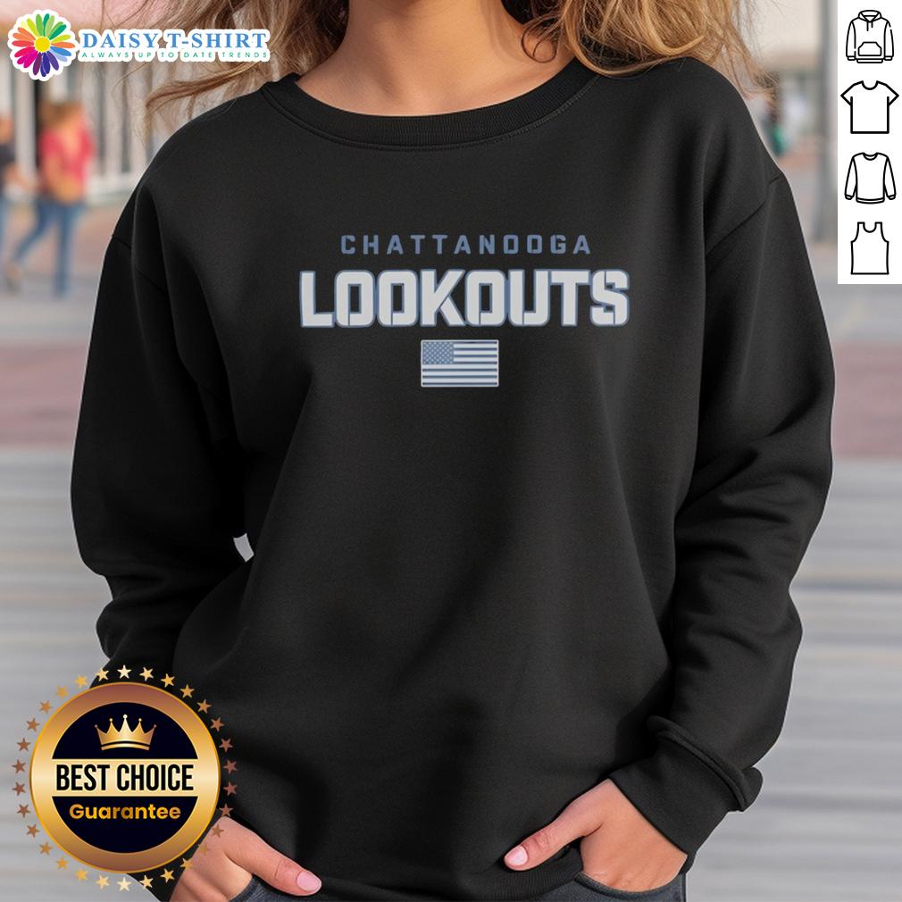 Alt Text: Good Chattanooga Lookouts patriotic spirit sweatshirt featuring American flag design since 1909.