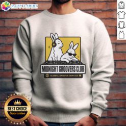 Good DJ Bunny's Midnight Groovers Club sweatshirt featuring vibrant graphics for global groove service enthusiasts.