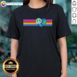 Good Rainbow Peace with Earth Heart Shape Ladies Tee featuring a vibrant design promoting peace and love for the planet.