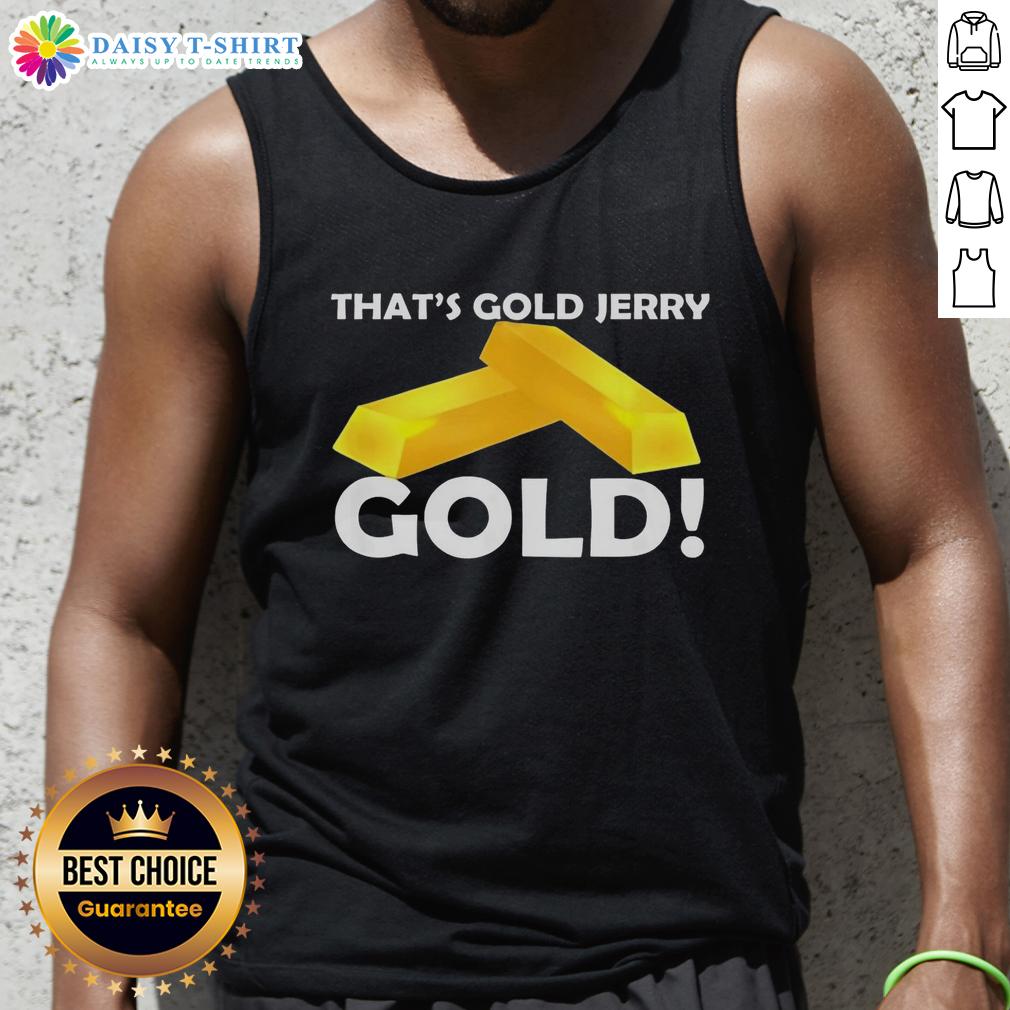 Model wearing a trendy Good That's Gold Jerry tank top in a vibrant outdoor setting, showcasing stylish summer fashion.