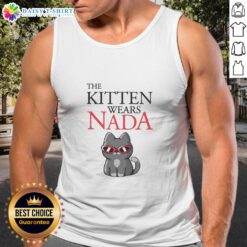 Good the kitten wears nada cat sunglasses and a tank top, showcasing a trendy feline fashion statement.