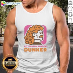 Hot Pittsburgh Runs on Dunkin' Style tank top featuring a colorful donut design, perfect for coffee lovers and fans.