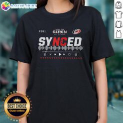 Hot-Synced Carolina Hurricanes Sound The Siren 2025 Playoffs Hockey R261 Ladies Tee featuring team colors and logo.