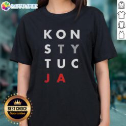 Nice Konstytucja logo on a stylish ladies tee, showcasing a modern design perfect for casual wear.