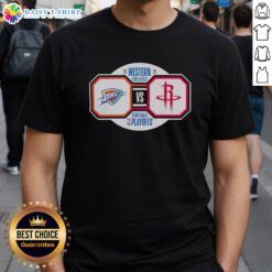 Nice Oklahoma City Thunder Vs Houston Rockets 2026 NBA Playoffs Semifinals T-Shirt featuring team logos and vibrant design.