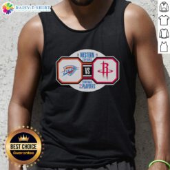 2026 NBA Playoffs: Oklahoma City Thunder vs Houston Rockets tank top featuring team logos and vibrant colors.
