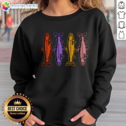 Retro 80s sweatshirt featuring a vibrant rainbow trout fish design, perfect for fishing enthusiasts and vintage fashion lovers.