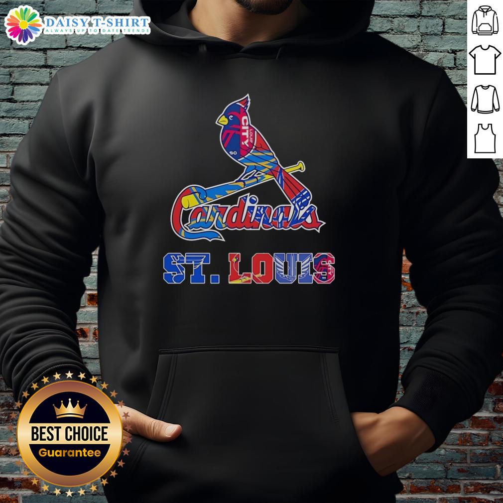 Stylish hoodie featuring a mashup of St. Louis Cardinals, Blues, City SC, and Battlehawks sports logos.
