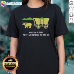 Retro ladies tee featuring 'Nice, You Have Died From Listening RFK Jr.' inspired by The Oregon Trail game.