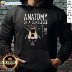 Official Anatomy of a Bumblebee Hoodie featuring detailed bumblebee illustrations on a stylish black design.