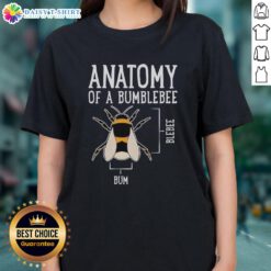 Official Anatomy of a Bumblebee Ladies Tee featuring detailed bumblebee diagram and stylish design for women.