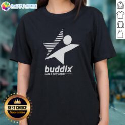 Official Buddix Make A New Addict Ladies Tee featuring a stylish design for trendy womens fashion.