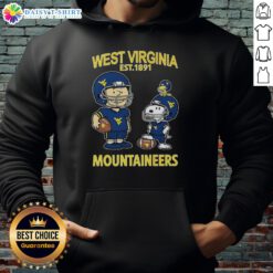 Official Charlie Brown and Snoopy X West Virginia Mountaineers NCAA Football hoodie, established 1891, stylish and cozy.
