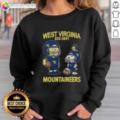 Official Charlie Brown and Snoopy West Virginia Mountaineers NCAA Football sweatshirt, celebrating tradition since 1891.