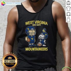 Official Charlie Brown and Snoopy X West Virginia Mountaineers NCAA Football tank top, celebrating the team's legacy since 1891.