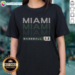 Official Miami Hurricanes college baseball hype ladies tee featuring vibrant team colors and logo, perfect for fans.