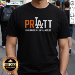 Official Pratt For Mayor Los Angeles 2026 T-Shirt featuring vibrant campaign graphics and bold text design.