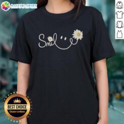 Official Smile Flower Ladies Tee featuring a vibrant floral design perfect for casual wear and summer outings.