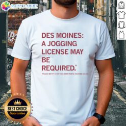 Alt Text: Original Des Moines Jogging License T-Shirt featuring a vibrant design celebrating running in Des Moines, Iowa.